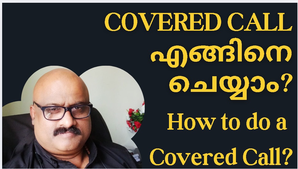 Illustration of a Covered Call trading strategy, showing an investor analyzing a stock chart with an options contract overlay. The image represents selling a call option while holding the underlying stock. Malayalam